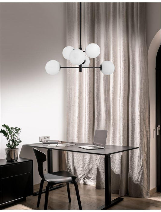 IMP Black Metal & Opal Orb 6 Light Ceiling Light - ID 10653