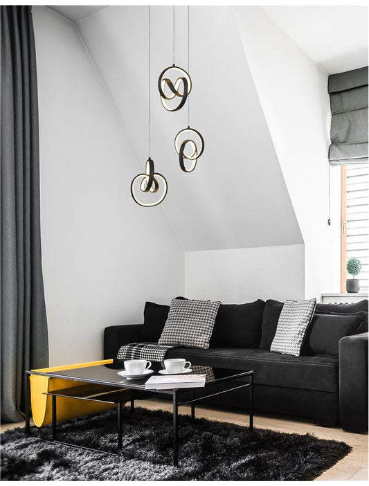 RIN Black Aluminium & Acrylic Knot Swirl Three Drop Cluster Pendant - ID 10457