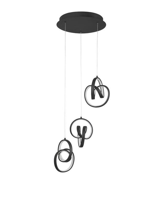 RIN Black Aluminium & Acrylic Knot Swirl Three Drop Cluster Pendant - ID 10457