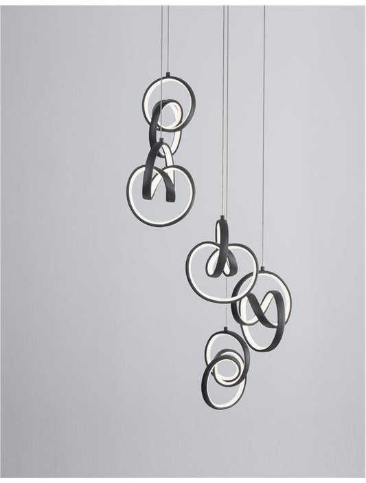 RIN Black Aluminium & Acrylic Knot Swirl Five Drop Cluster Pendant - ID 10456