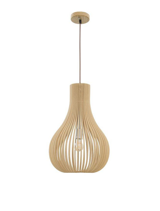 SOH Natural Wood & Dark Brown Fabric Cable Single Pendant - ID 10441