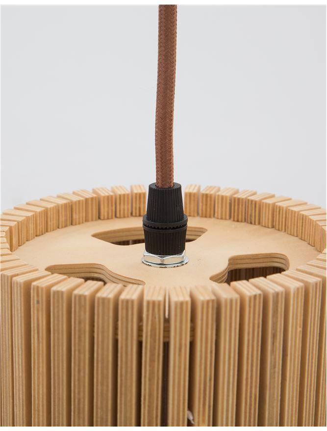 SOH Natural Wood & Dark Brown Fabric Cable Single Pendant - ID 10441