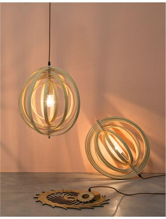 ASC Natural Wood & Dark Brown Fabric Cable Jumble Arrangement Single Pendant - ID 10440