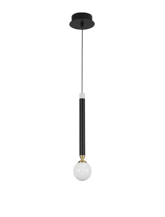 CAY Glass Opal Orb With Brass & Black Metalwork Single Pendant - ID 9967