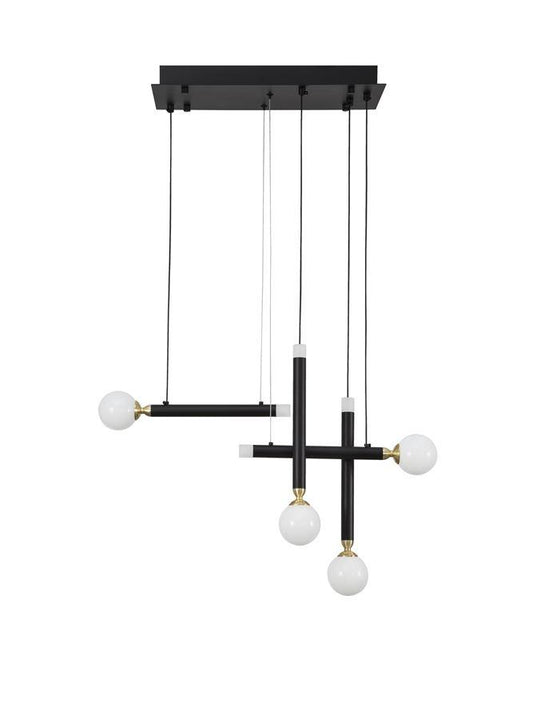 CAY Glass Opal Orb With Brass & Black Metalwork 4 Lamp Multiple Drop Pendant - ID 9969