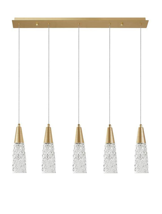 KOV Clear Structured Glass & Brushed Gold Linear Bar Pendant - ID 10553