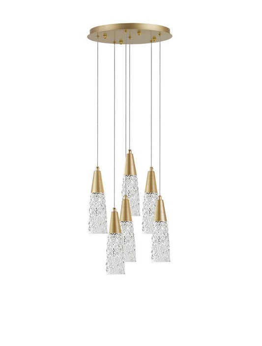 KOV Clear Structured Glass & Brushed Gold Multi Drop Pendant - ID 10552