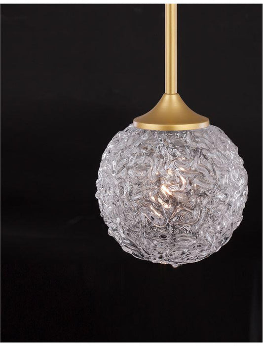 MIRA Clear Structured Glass & Brass Gold Steel Small Single Pendant - ID 10545