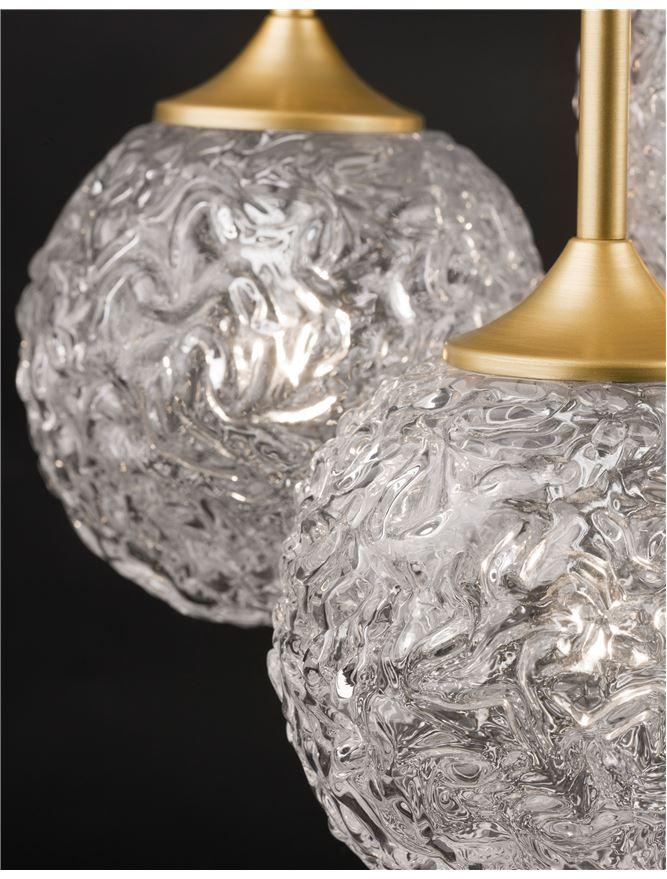 MIRA Clear Structured Glass & Brass Gold Steel 3 Light Multi Pendant - ID 10548