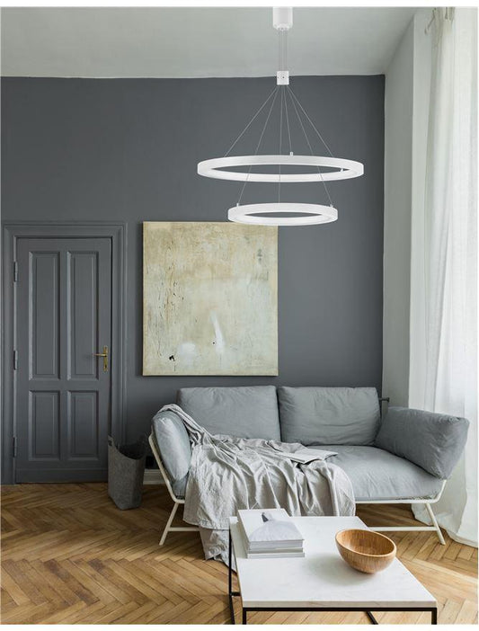 EMP Dimmable Sandy White Aluminium & Acrylic Twin Ring Pendant - ID 10211