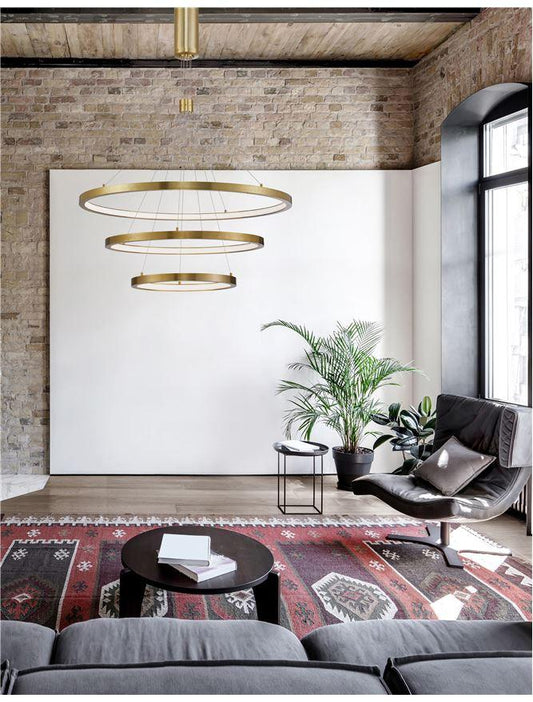 EMP Dimmable Brass Gold Aluminium & Acrylic Tripple Ring Pendant - ID 10197