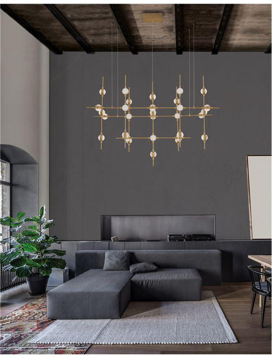 ATO Gold Metal & Acrylic 30 Lamp Molecule Pendant With Remote Control - ID 10079