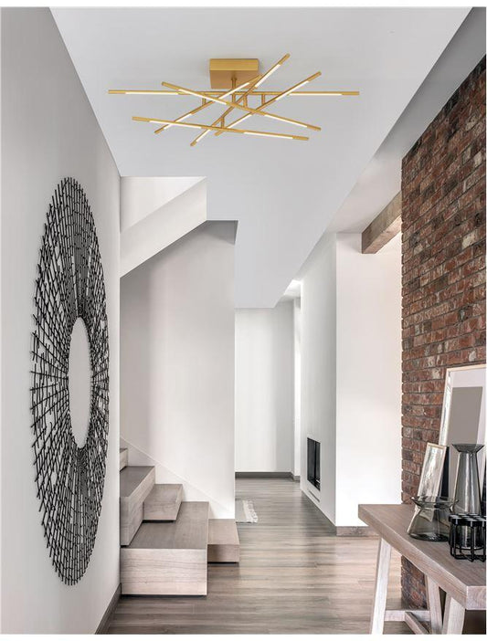 RAC Gold Metal & Acrylic Tubular 12 Lamp Adjustable Ceiling Light - ID 10104