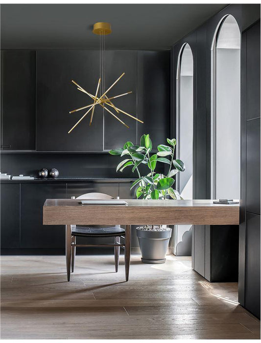 RAC Gold Metal & Acrylic Tubular 12 Lamp Adjustable Pendant With Remote Control - ID 10099