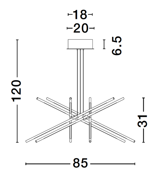 RAC Black Metal & Acrylic Tubular 12 Lamp Adjustable Pendant With Remote Control - ID 10107