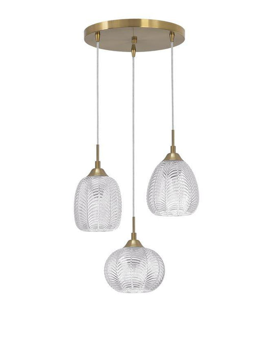 VAR - Ex Display - Clear Waved Glass & Satin Gold Metal 3 Light Multi Pendant - ID 10034