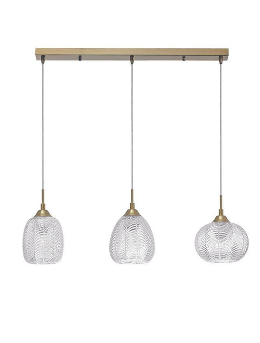 VAR Clear Waved Glass & Satin Gold Metal 3 Light Linear Bar Pendant - ID 10035