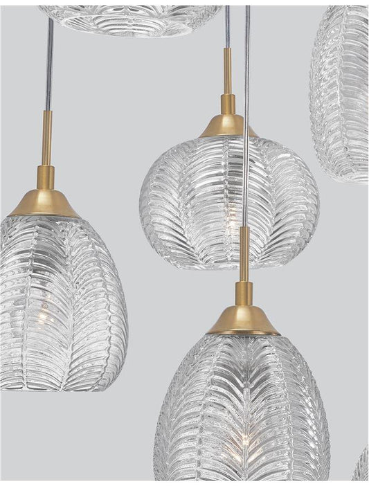 VAR Clear Waved Glass & Satin Gold Metal 5 Light Multi Pendant - ID 10032