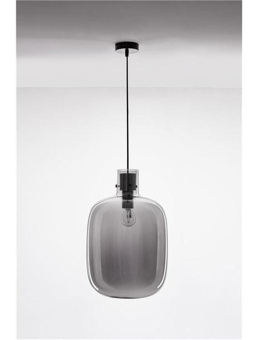 CIN Smoked Glass & Brass Black Large Single Pendant - ID 11805