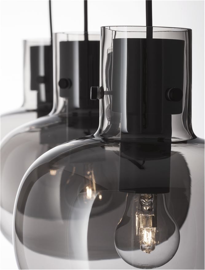 CIN Smoked Glass & Black Metal Linear 3 Lamp Bar Pendant - ID 11804