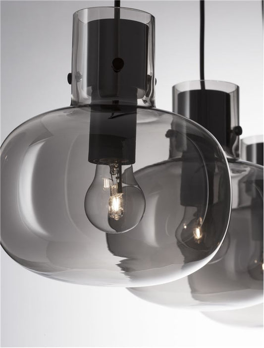 CIN Smoked Glass & Black Metal Linear 3 Lamp Bar Pendant - ID 11804