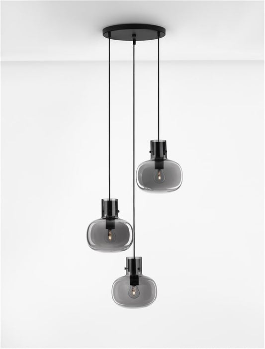 CIN Smoked Glass & Black Metal 3 Lamp Multi Pendant - ID 11807