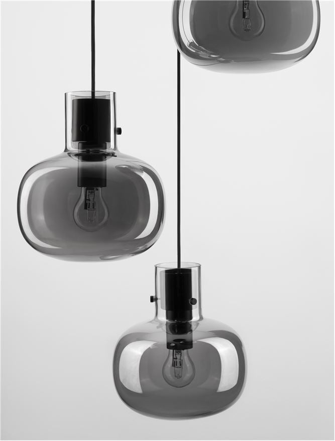CIN Smoked Glass & Black Metal 3 Lamp Multi Pendant - ID 11807