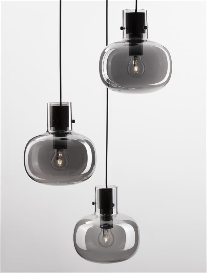 CIN Smoked Glass & Black Metal 3 Lamp Multi Pendant - ID 11807