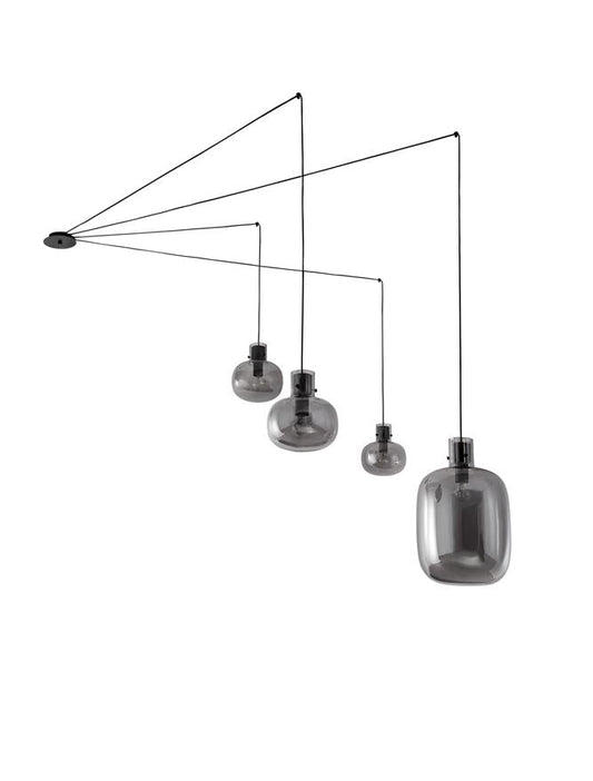 CIN Smoked Glass & Black Metal 4 Lamp Decentralised Multi Pendant - ID 11810