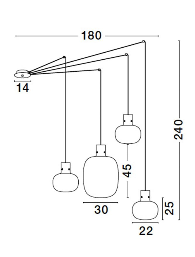 CIN Smoked Glass & Black Metal 4 Lamp Decentralised Multi Pendant - ID 11810