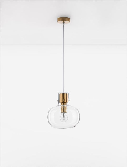 CIN Clear Glass & Brass Gold Metal Single Pendant - ID 11800