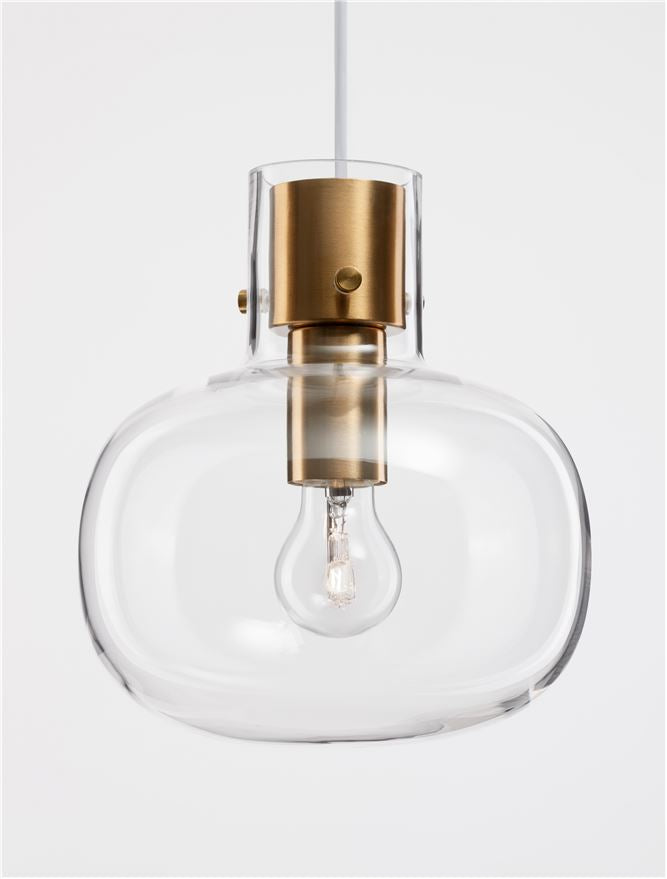 CIN Clear Glass & Brass Gold Metal Single Pendant - ID 11800