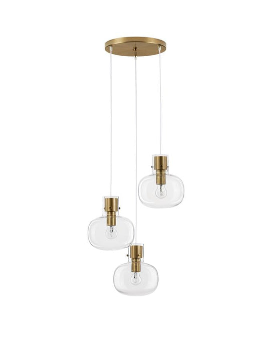 CIN Clear Glass & Brass Gold Metal 3 Lamp Multi Pendant - ID 11803