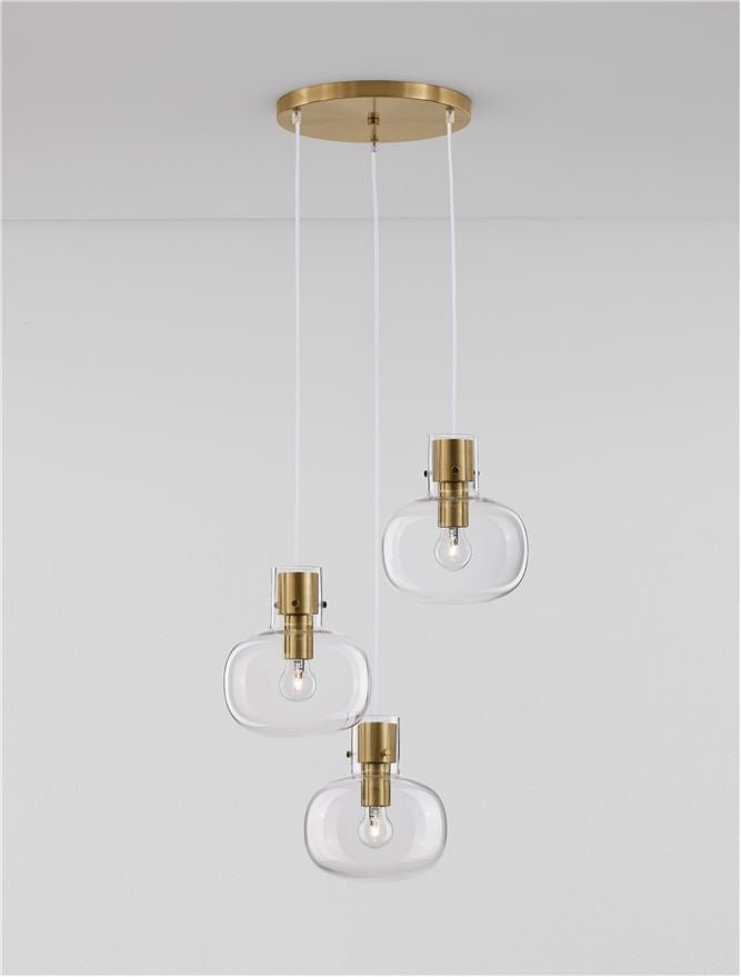 CIN Clear Glass & Brass Gold Metal 3 Lamp Multi Pendant - ID 11803