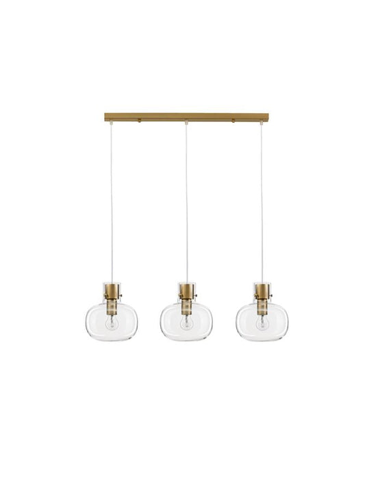 CIN Clear Glass & Brass Gold Metal Linear 3 Lamp Bar Pendant - ID 11802