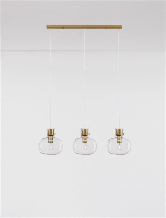 CIN Clear Glass & Brass Gold Metal Linear 3 Lamp Bar Pendant - ID 11802