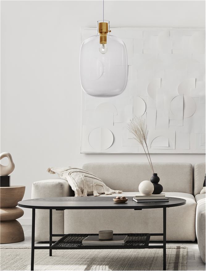 CIN Clear Glass & Brass Gold Metal Large Single Pendant - ID 11801