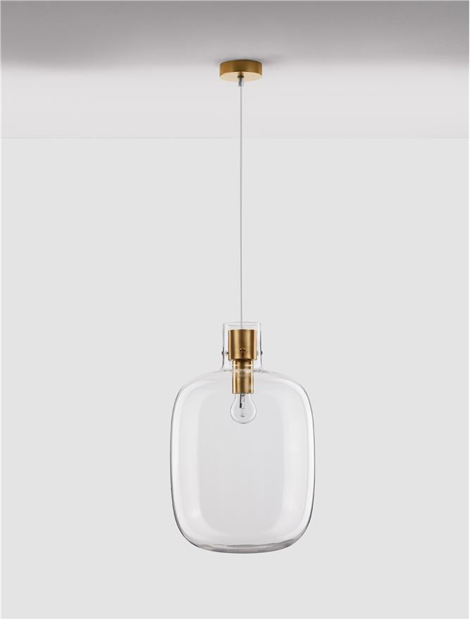 CIN Clear Glass & Brass Gold Metal Large Single Pendant - ID 11801