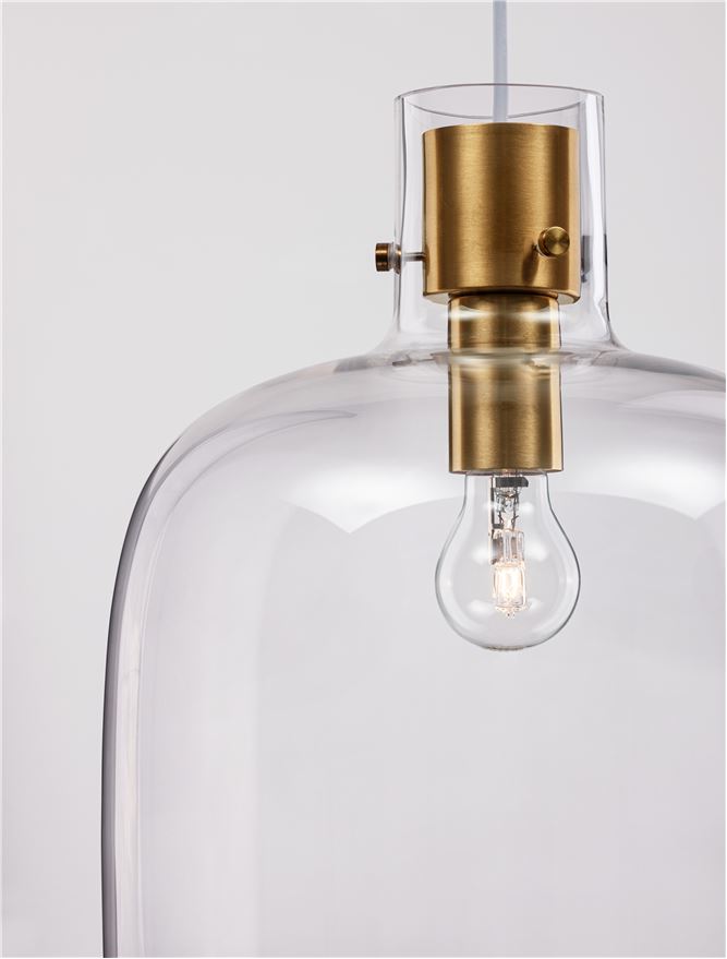 CIN Clear Glass & Brass Gold Metal Large Single Pendant - ID 11801