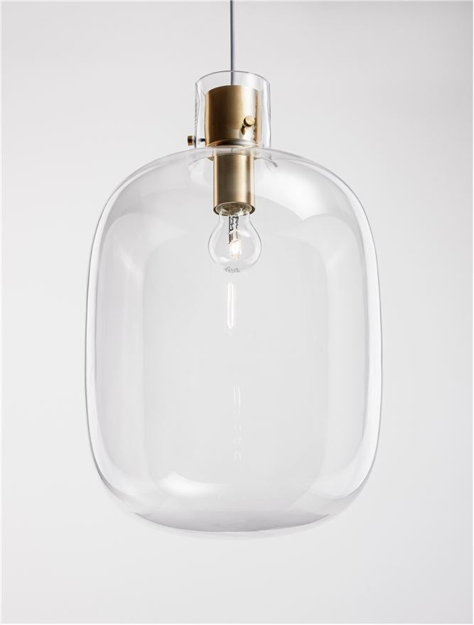 CIN Clear Glass & Brass Gold Metal Large Single Pendant - ID 11801