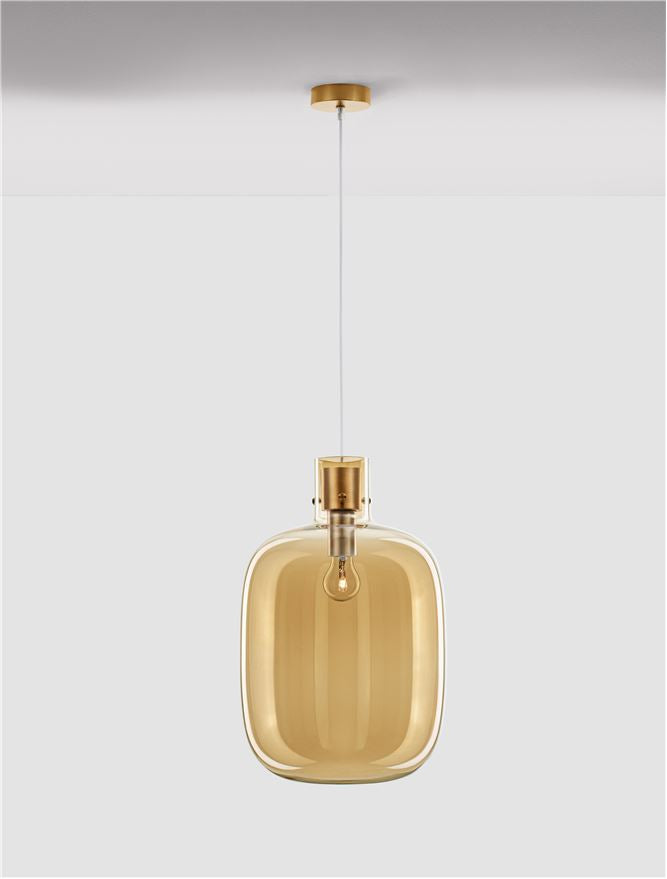 CIN Champagne Glass & Brass Gold Metal Large Single Pendant - ID 11811