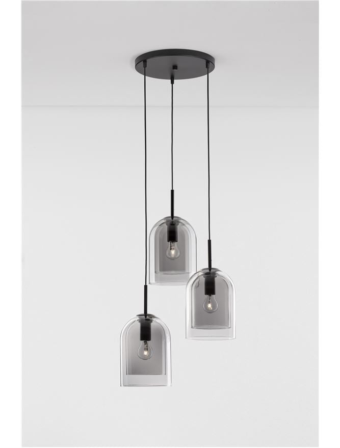 VEL Layered Smoked Glass & Black Metal 3 Lamp Multi Pendant - ID 11815