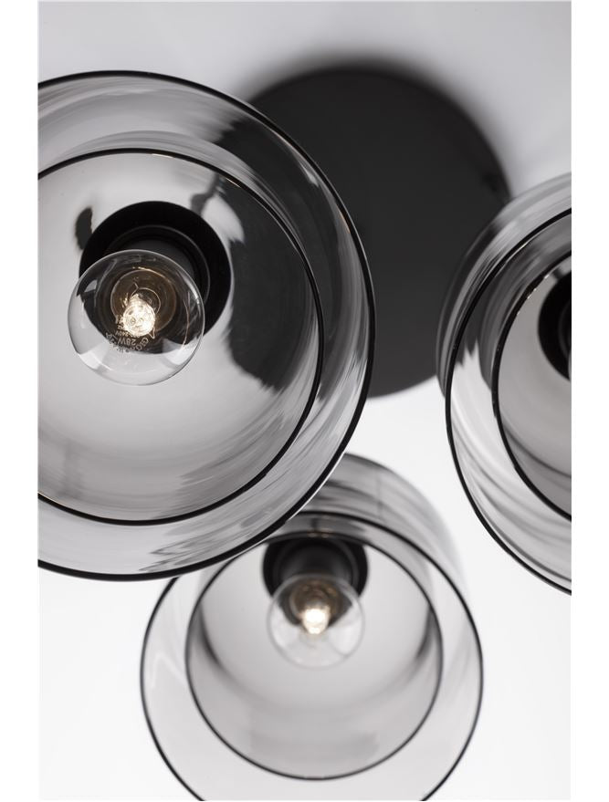 VEL Layered Smoked Glass & Black Metal 3 Lamp Multi Pendant - ID 11815