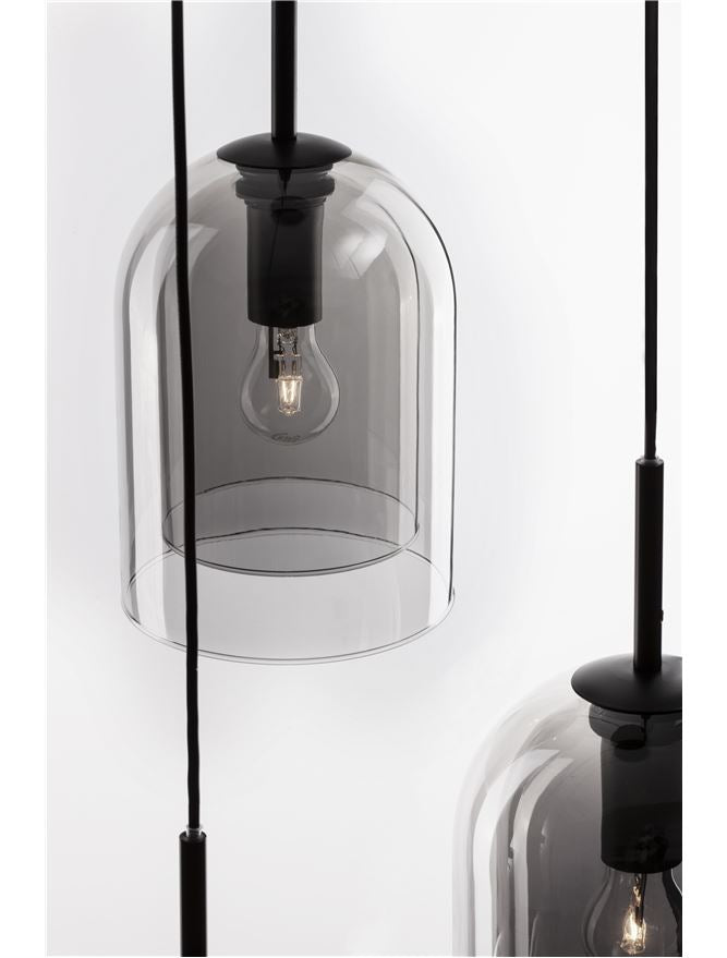 VEL Layered Smoked Glass & Black Metal 3 Lamp Multi Pendant - ID 11815