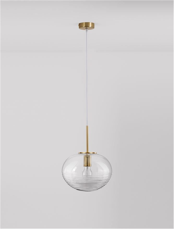 MAE Clear Glass, White Suspension & Brass Gold Metal Single Long Pendant - ID 11864