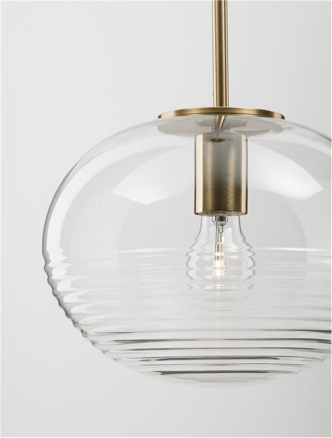 MAE Clear Glass, White Suspension & Brass Gold Metal Single Long Pendant - ID 11864