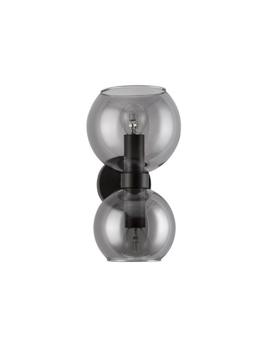 PAL Smoked Glass & Black Metal Twin Wall Light - ID 11836