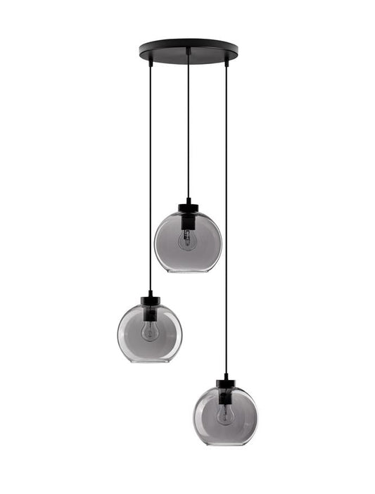 PAL Smoked Glass & Black Metal 3 Lamp Multi Pendant - ID 11835