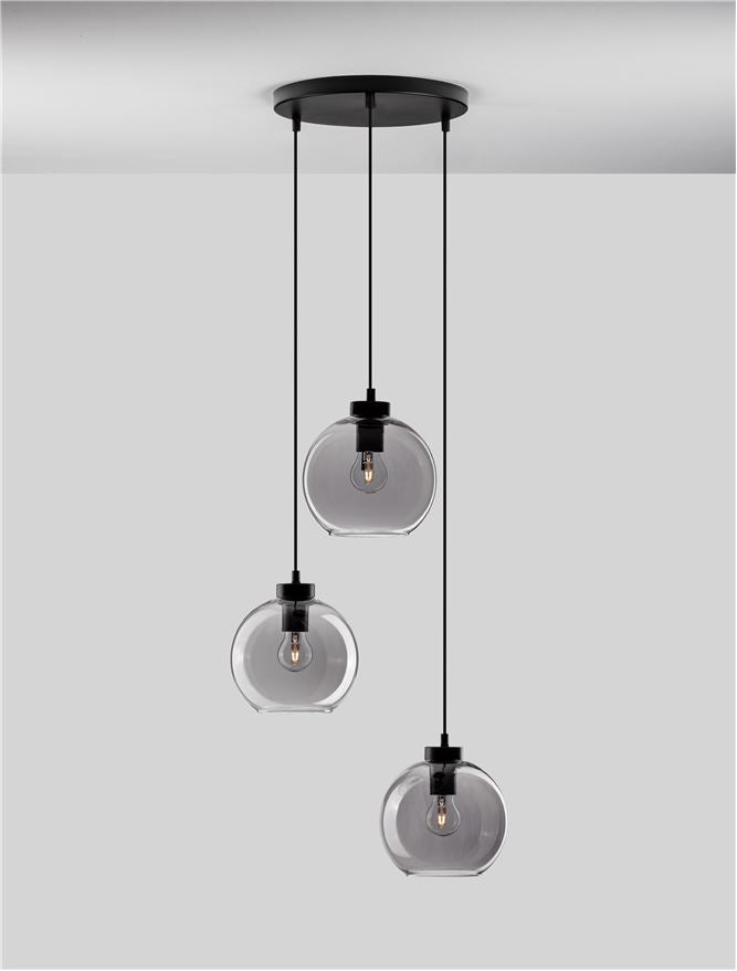 PAL Smoked Glass & Black Metal 3 Lamp Multi Pendant - ID 11835