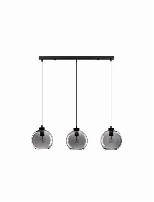 PAL Smoked Glass & Black Metal Linear 3 Lamp Bar Pendant - ID 11834